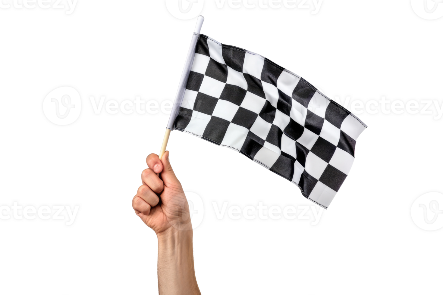 AI generated hand holding a checkered flag isolated on transparent background png