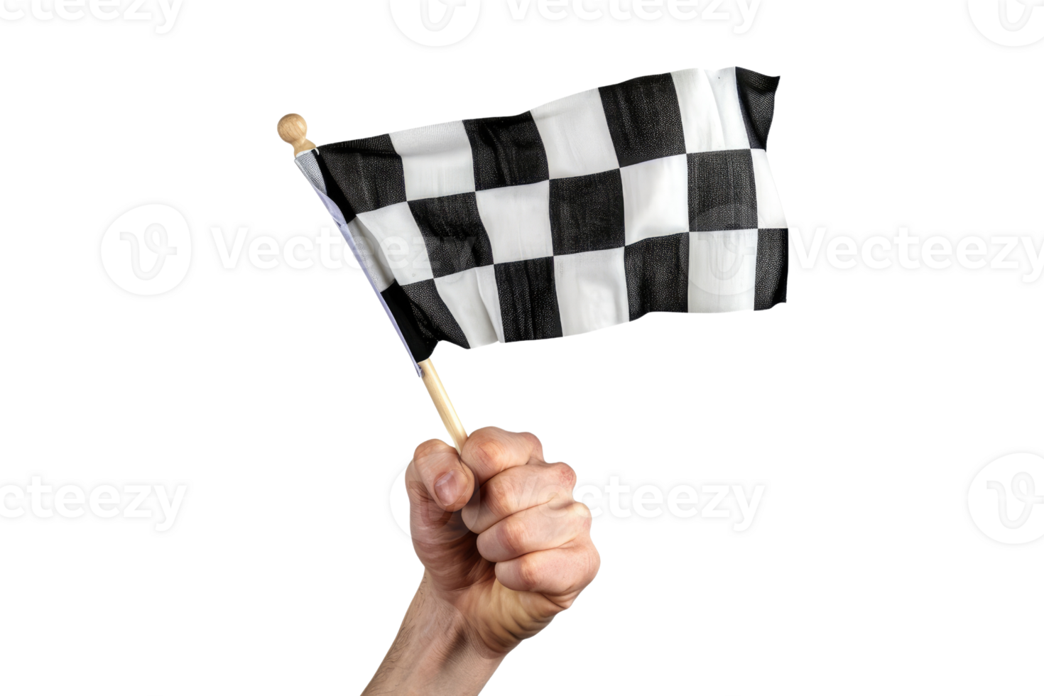 AI generated hand holding a checkered flag isolated on transparent background png