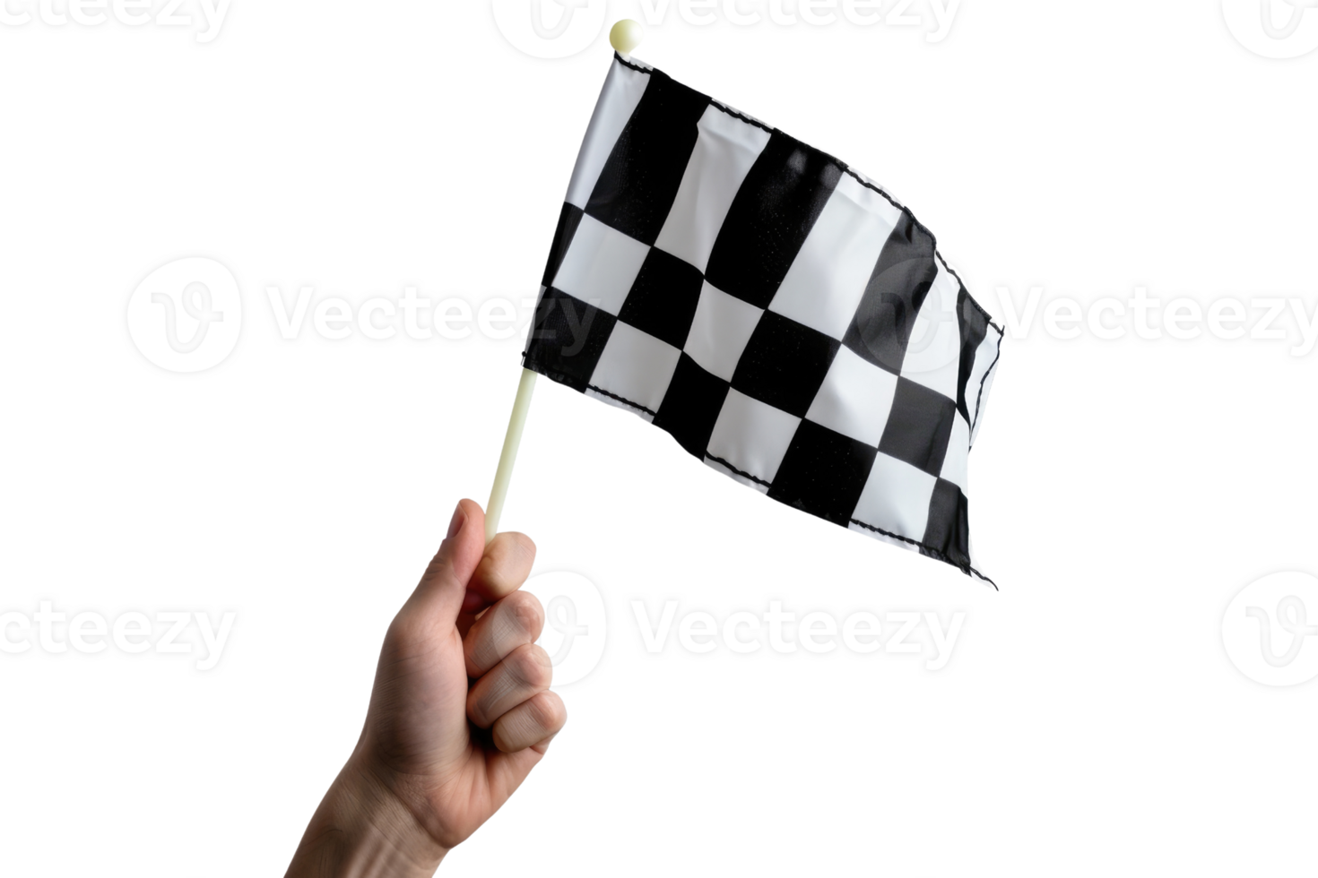 AI generated hand holding a checkered flag isolated on transparent background png