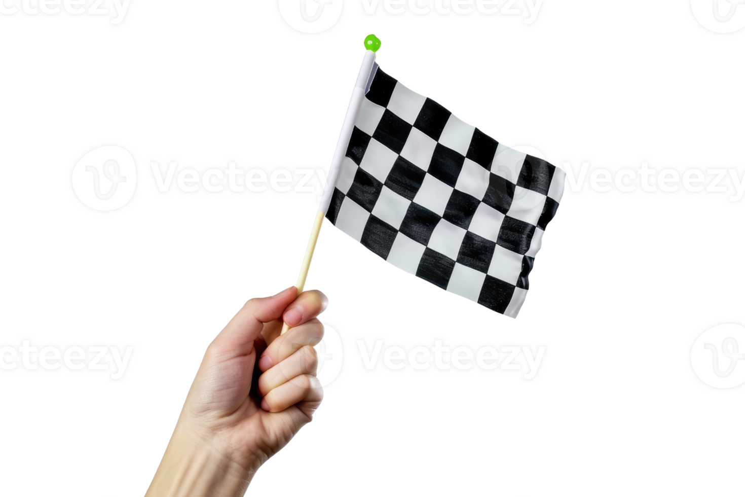 AI generated hand holding a checkered flag isolated on transparent background png