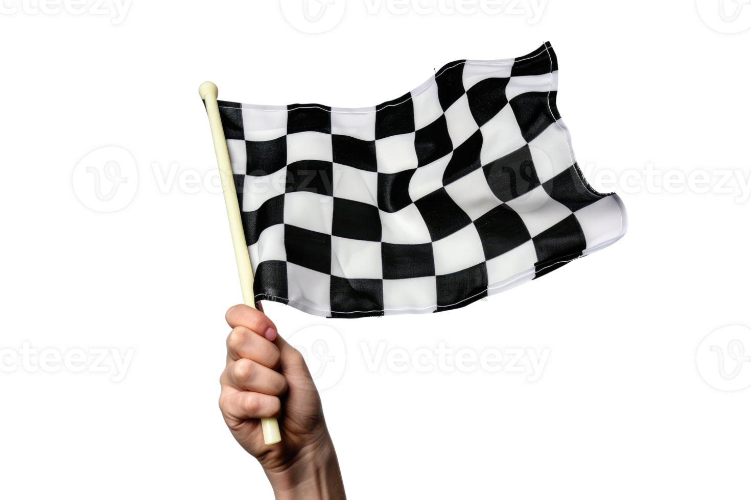 AI generated hand holding a checkered flag isolated on transparent background png