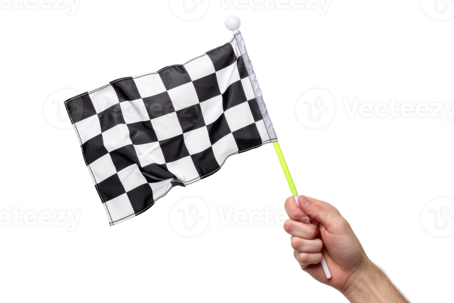 AI generated hand holding a checkered flag isolated on transparent background png