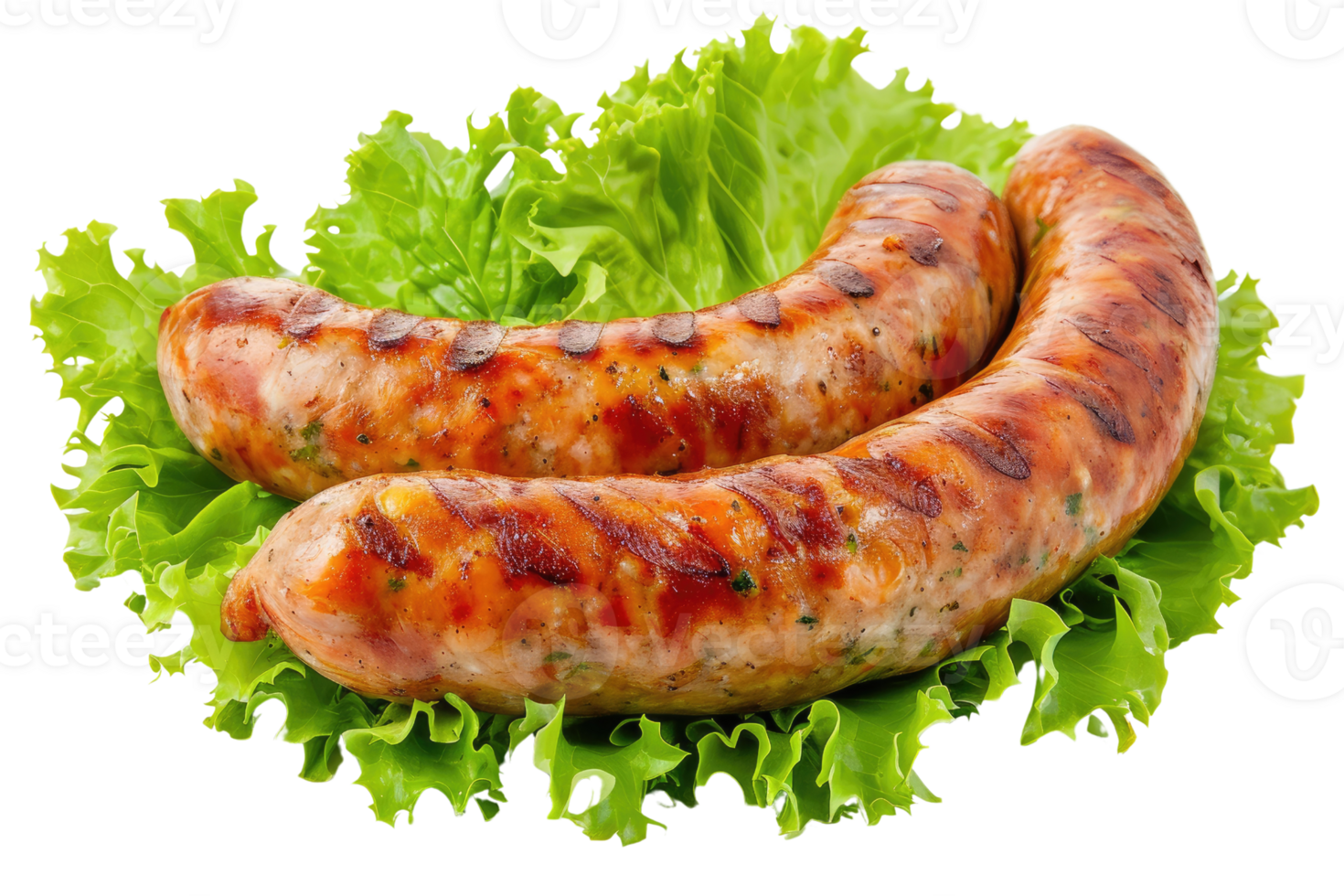 AI generated Grilled chicken sausage with lettuce isolated on transparent background png