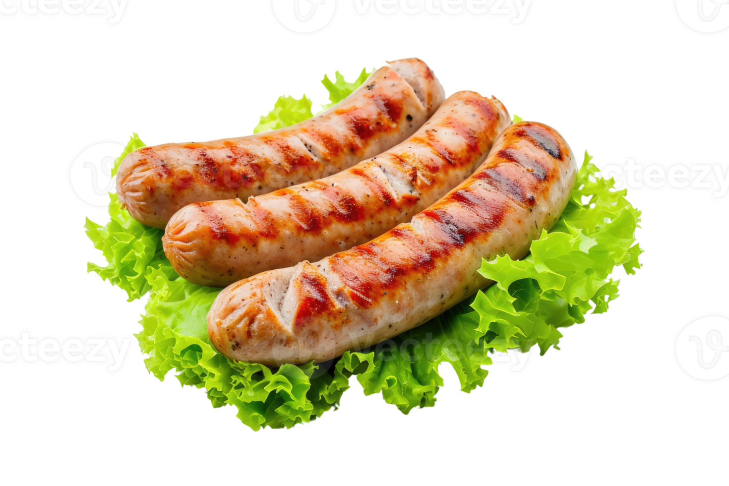 AI generated Grilled chicken sausage with lettuce isolated on transparent background png