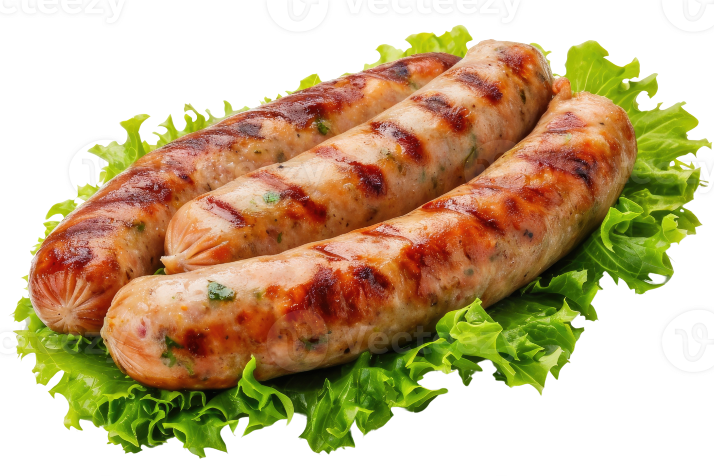 AI generated Grilled chicken sausage with lettuce isolated on transparent background png