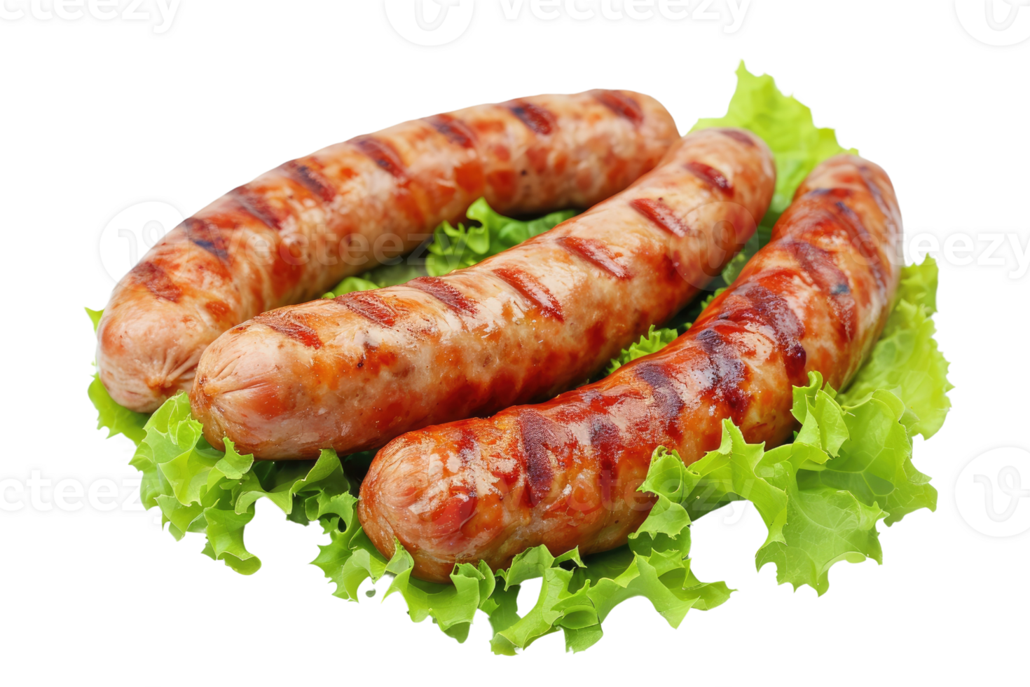 AI generated Grilled chicken sausage with lettuce isolated on transparent background png