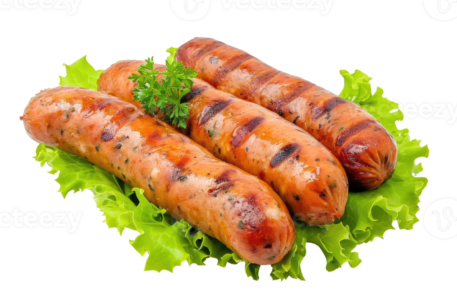 AI generated Grilled chicken sausage with lettuce isolated on transparent background png