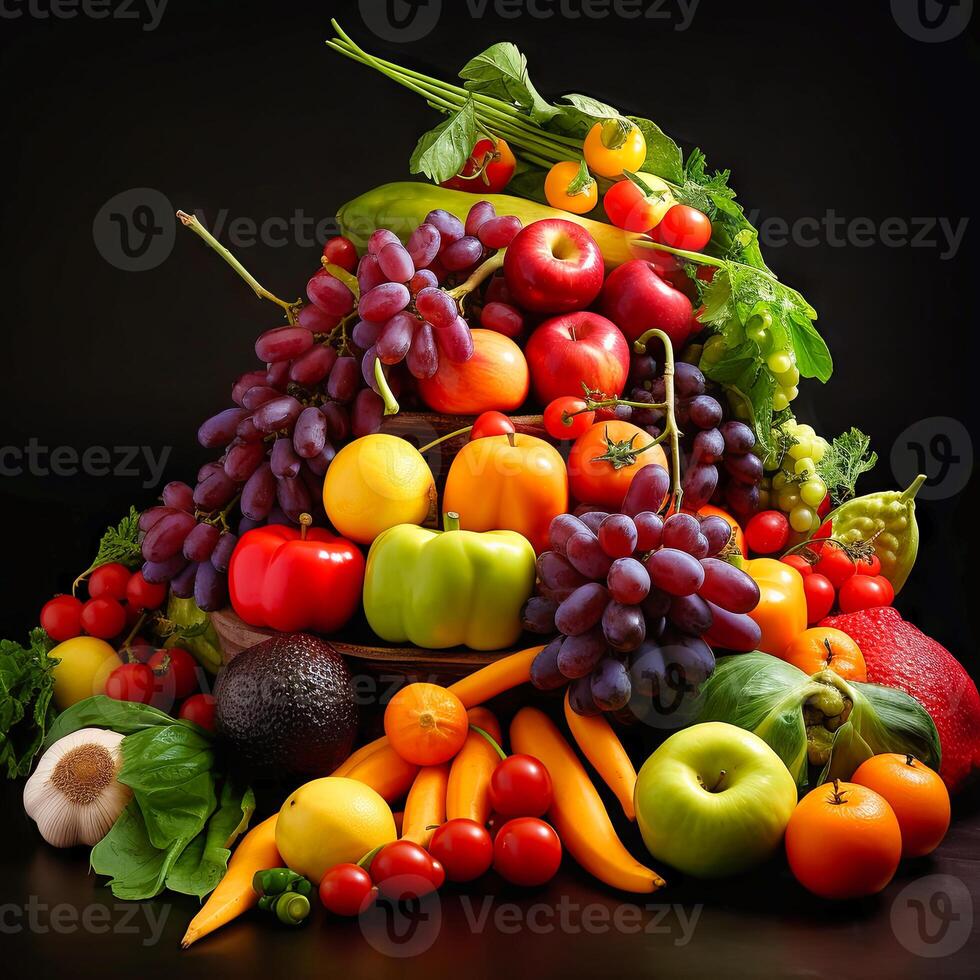 AI generated a bunch of fresh fruits and vegetables photo
