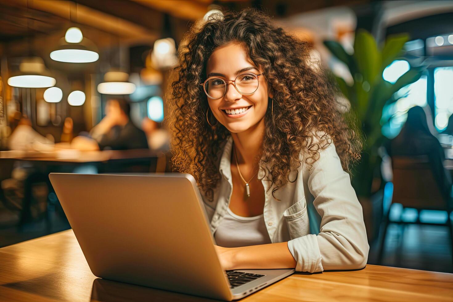 AI generated Woman Sitting in Front of Laptop Computer photo