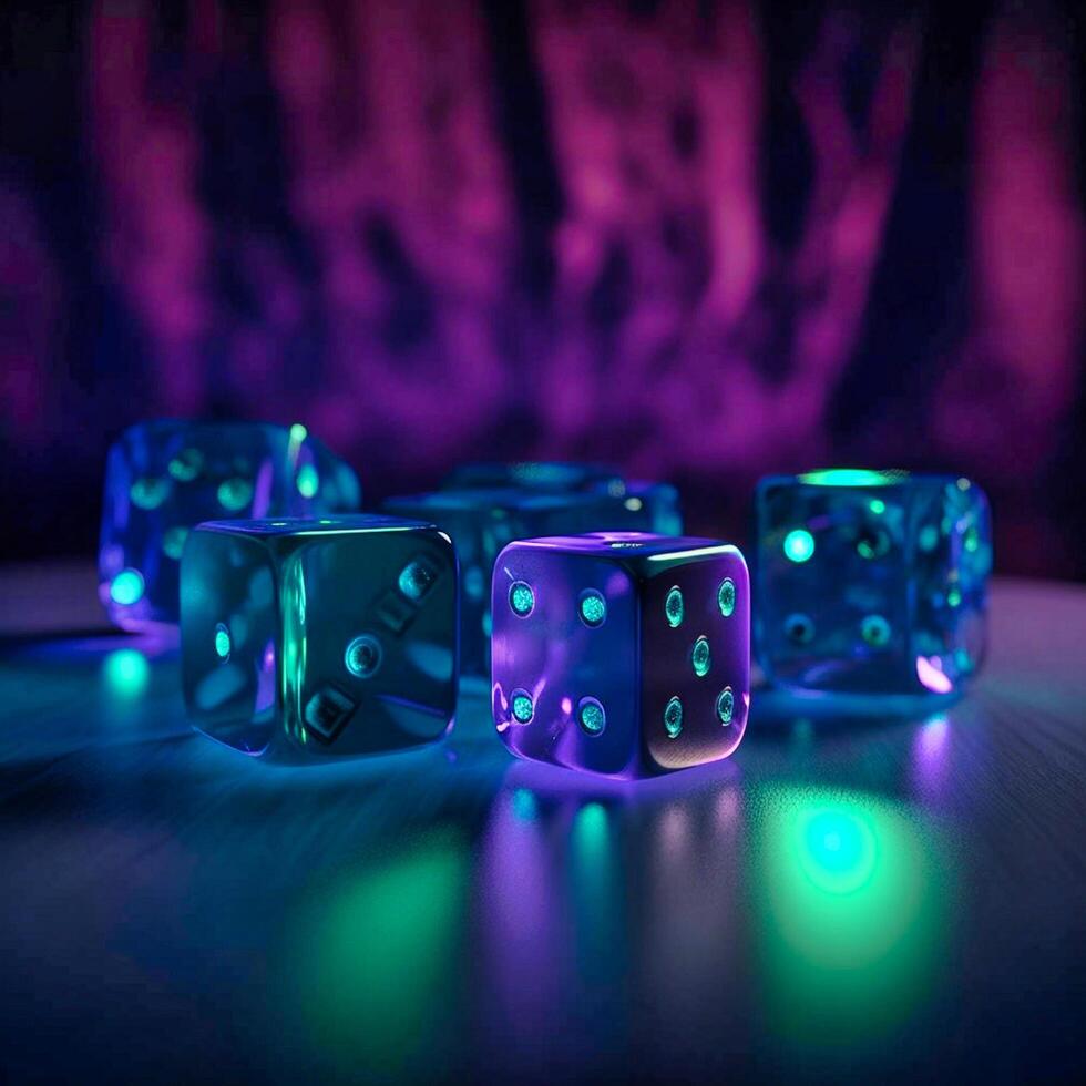 AI generated A group of green purple and blue dices, Generative AI photo