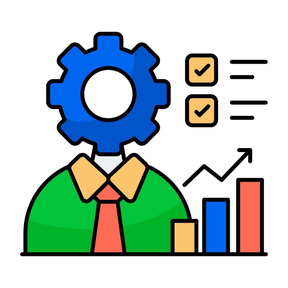 Avatar with gear, flat design icon of manager vector