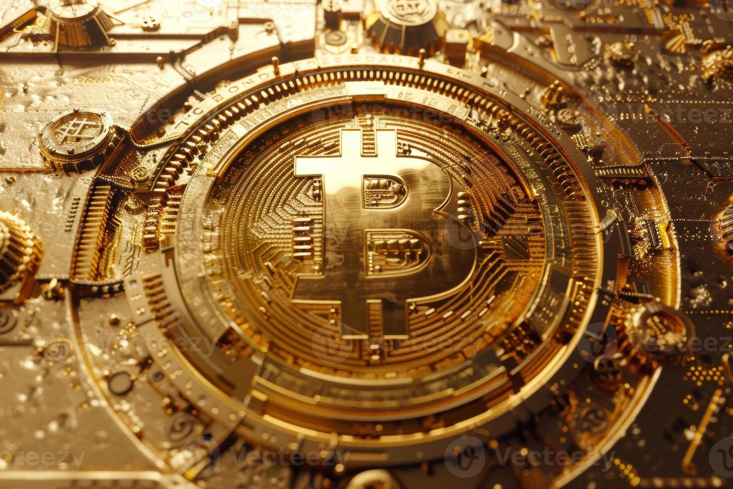 AI generated Gold background with bitcoin symbol. photo