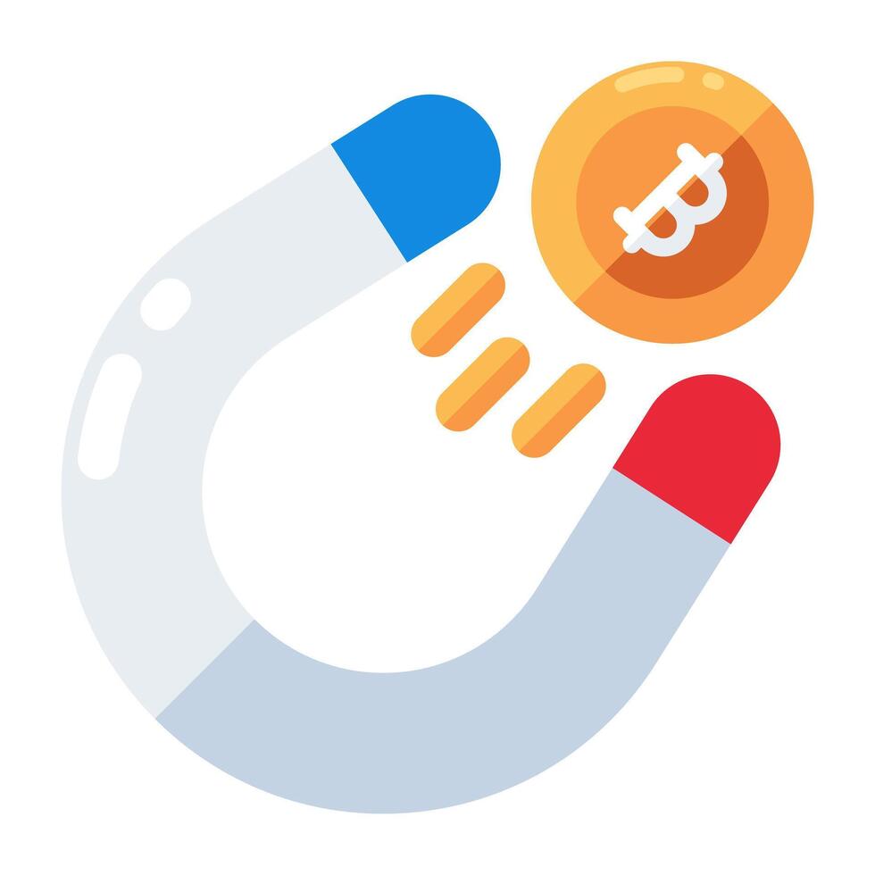 un plano diseño icono de atraer bitcoin vector