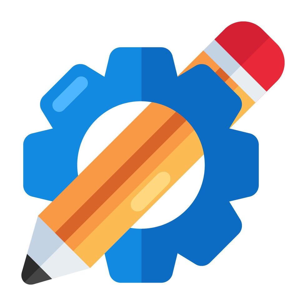 Pencil with gear, icon of writing skill vector