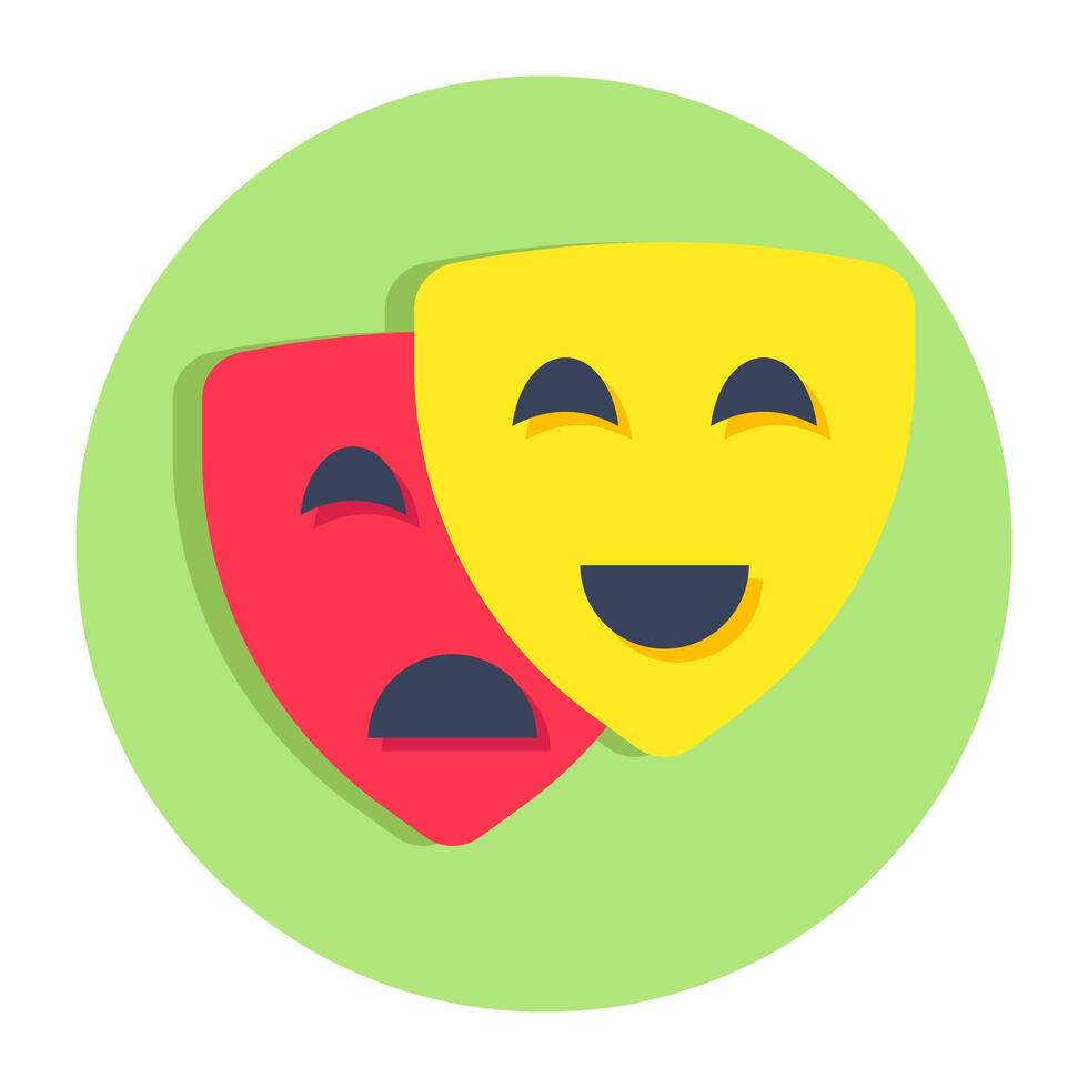 Happy and sad face mask, theater masks icon vector