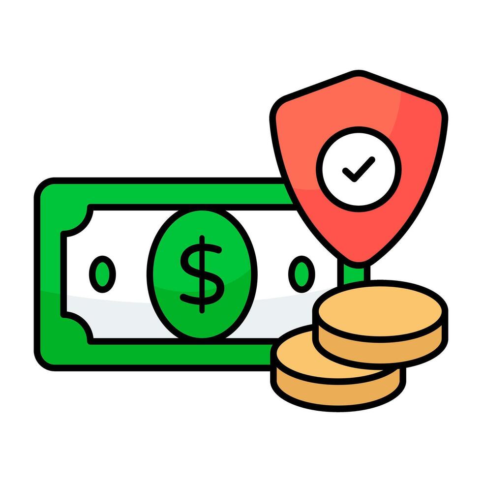 Money with shield, icon of financial security vector