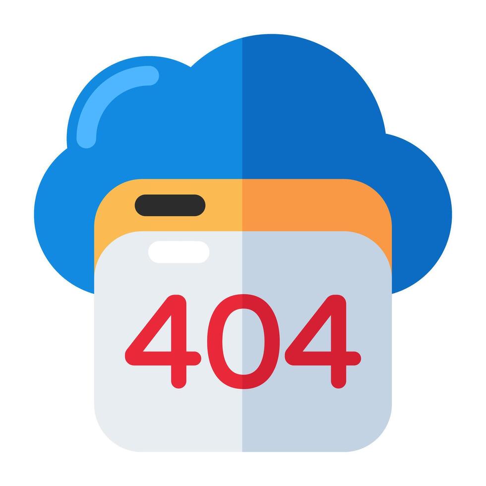 un plano diseño icono de nube 404 error vector