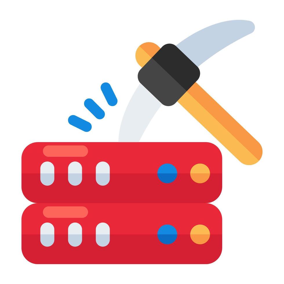 A flat design icon of server mining vector