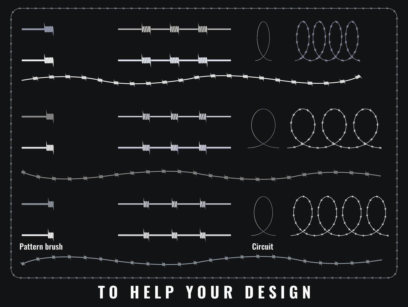 A set of barbed wire with different twisting pitches from different metals. vector