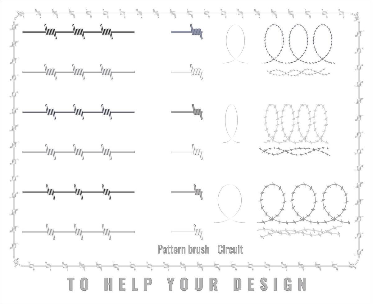 A set of barbed wire with different twisting pitches from different metals. vector