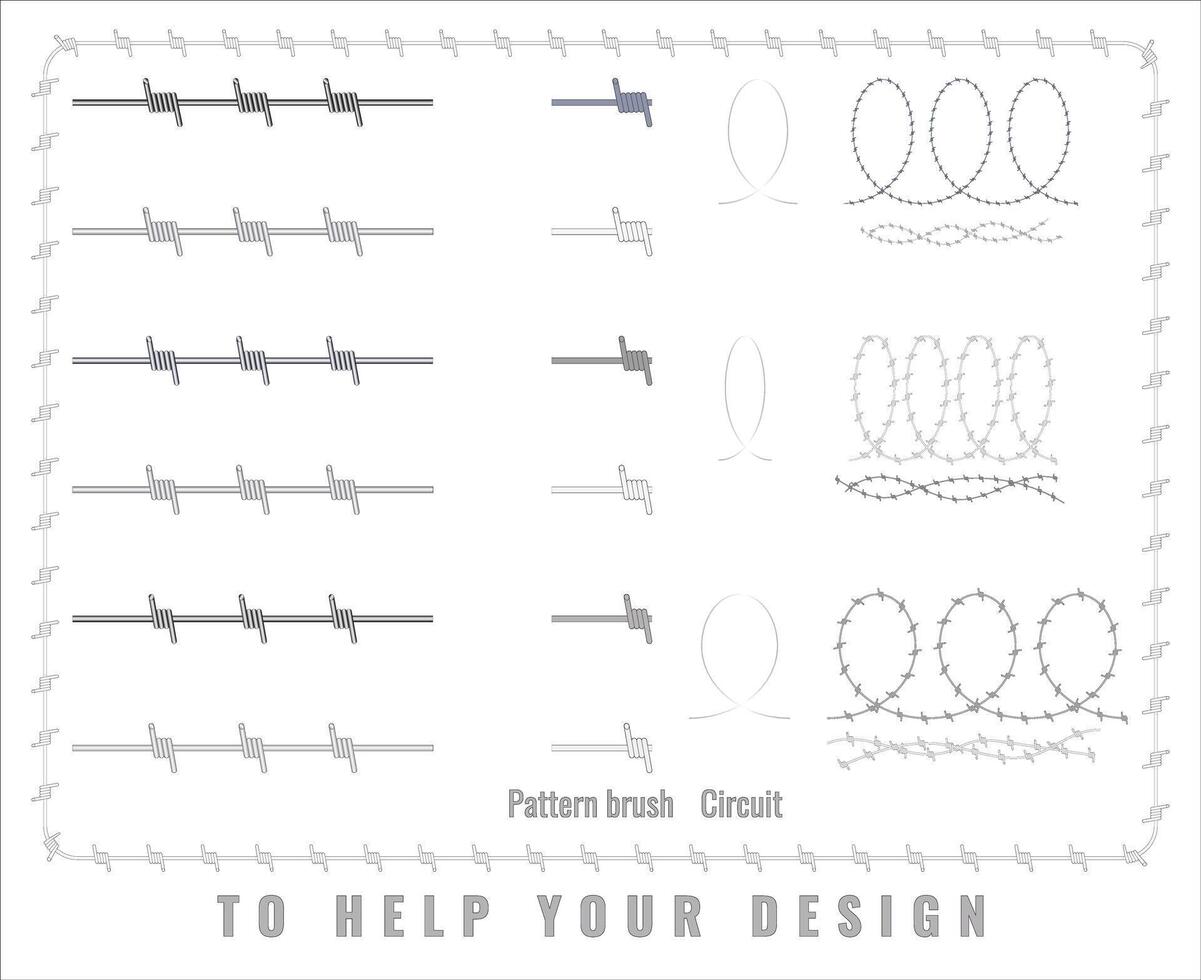 A set of barbed wire with different twisting pitches from different metals. vector