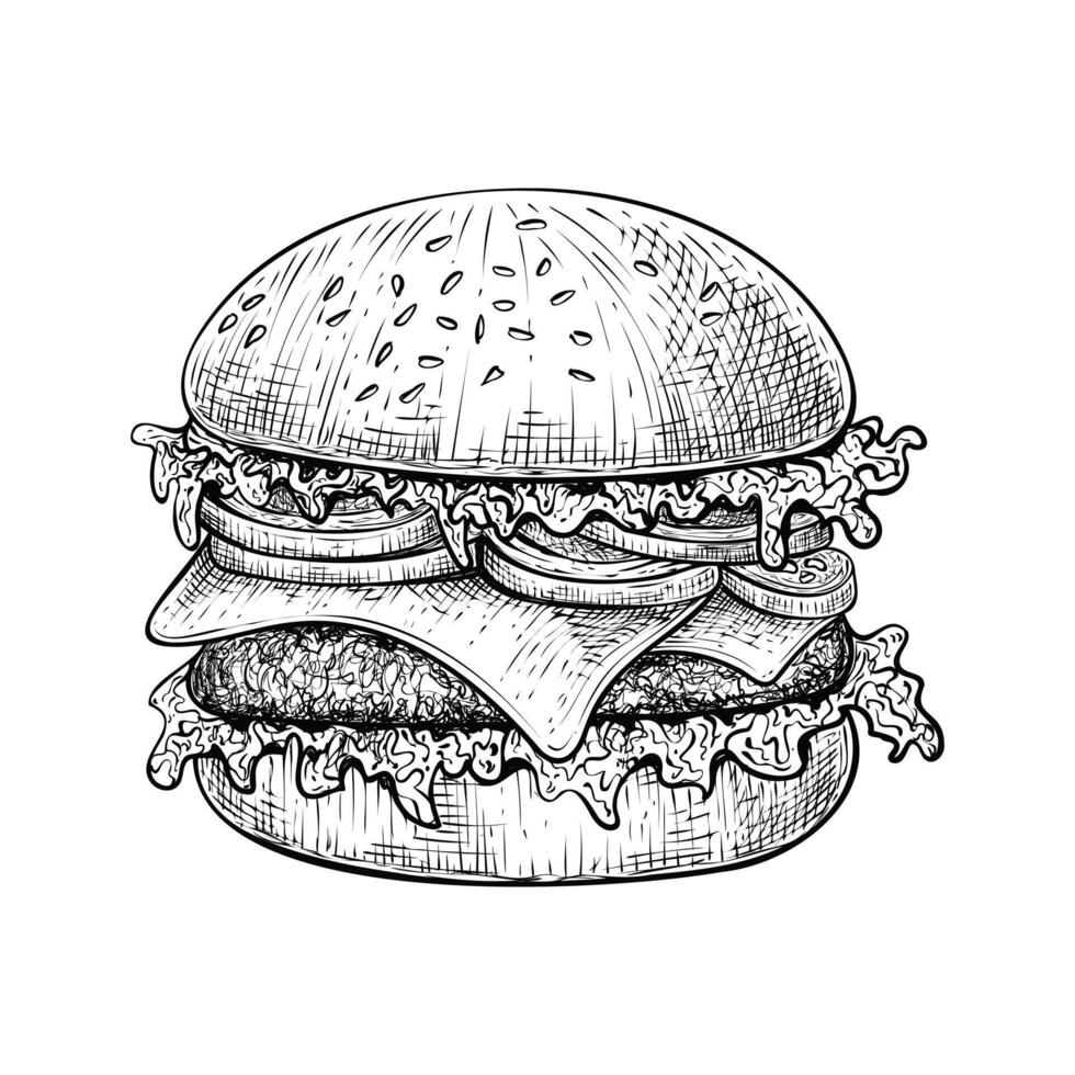 Hand drawn burger illustration isolated on white background vector