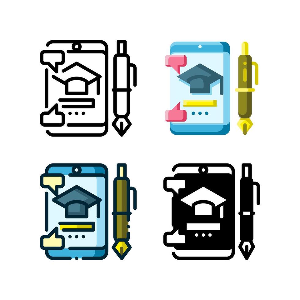 Learning application icon represented by smartphone, graduation cap and pen vector