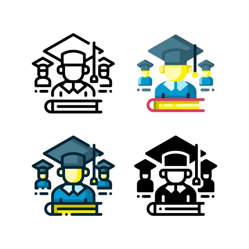 Graduation icon. With outline, glyph, filled outline and flat styles vector