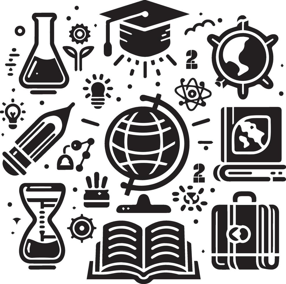 AI generated education and science icons set, black and white vector