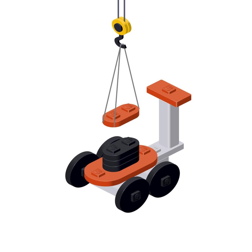 Lawn mover production concept on white background. Vector