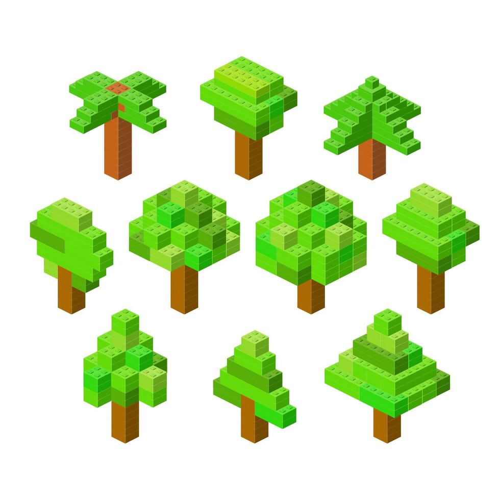 Set tree plant in isometry. Vector illustration