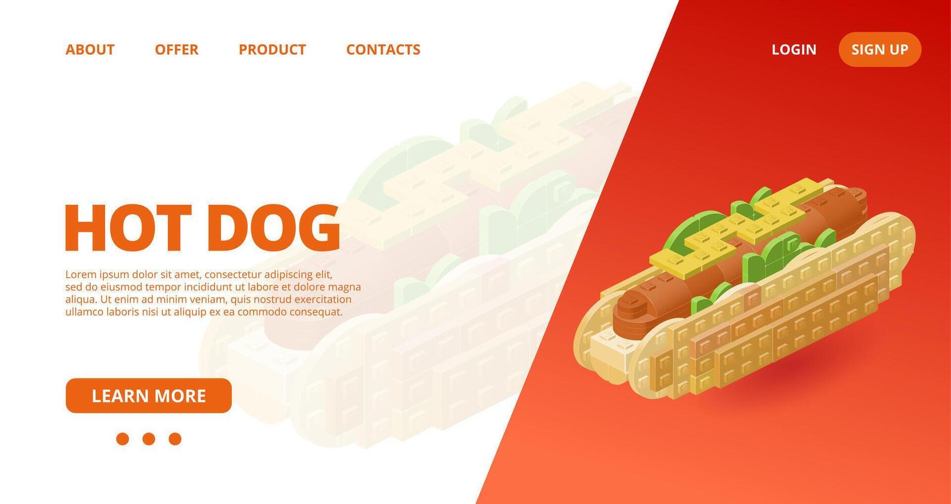 Web template with a hot dog. Vector