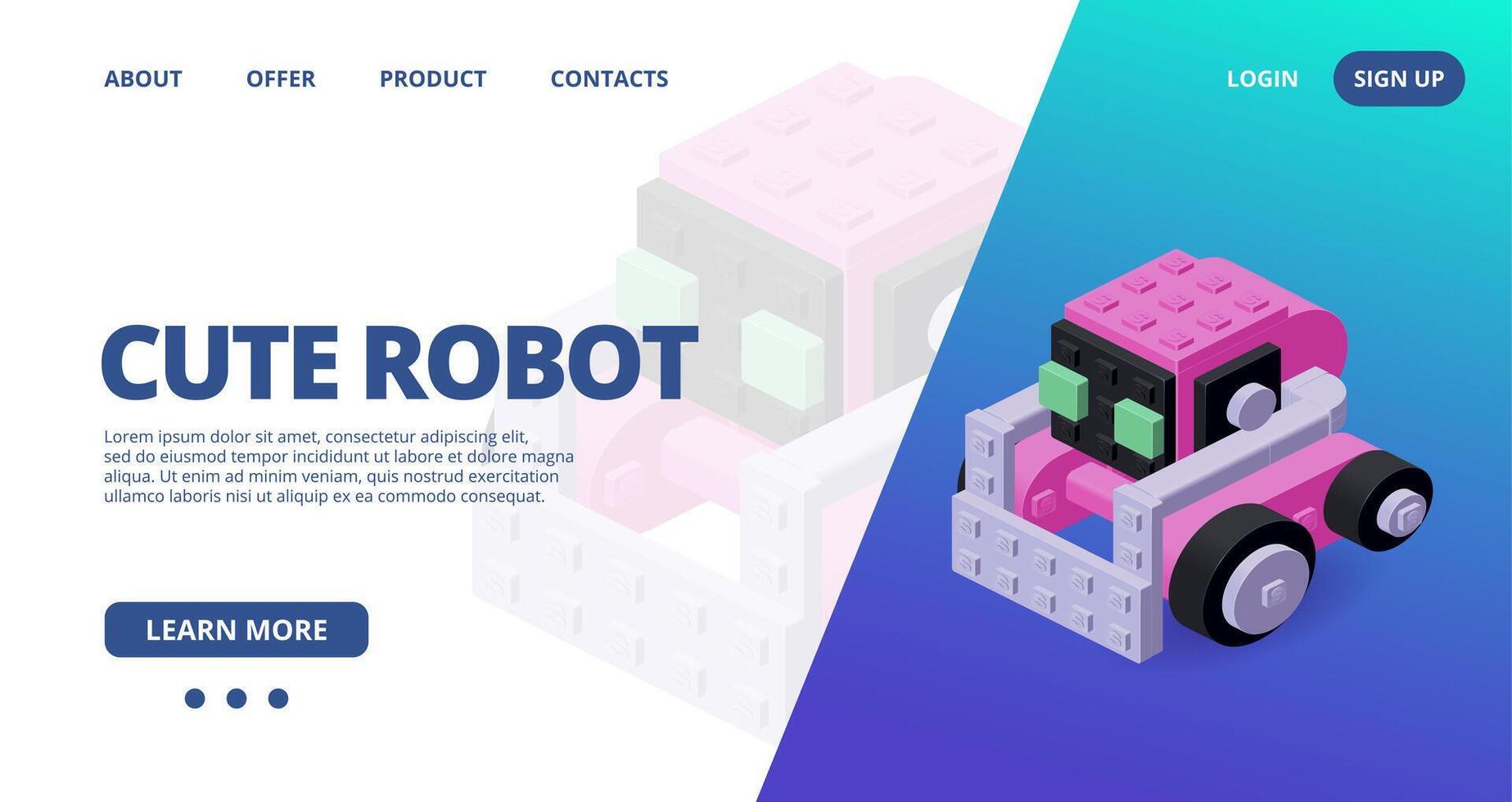 Web template with a pink robot. Vector