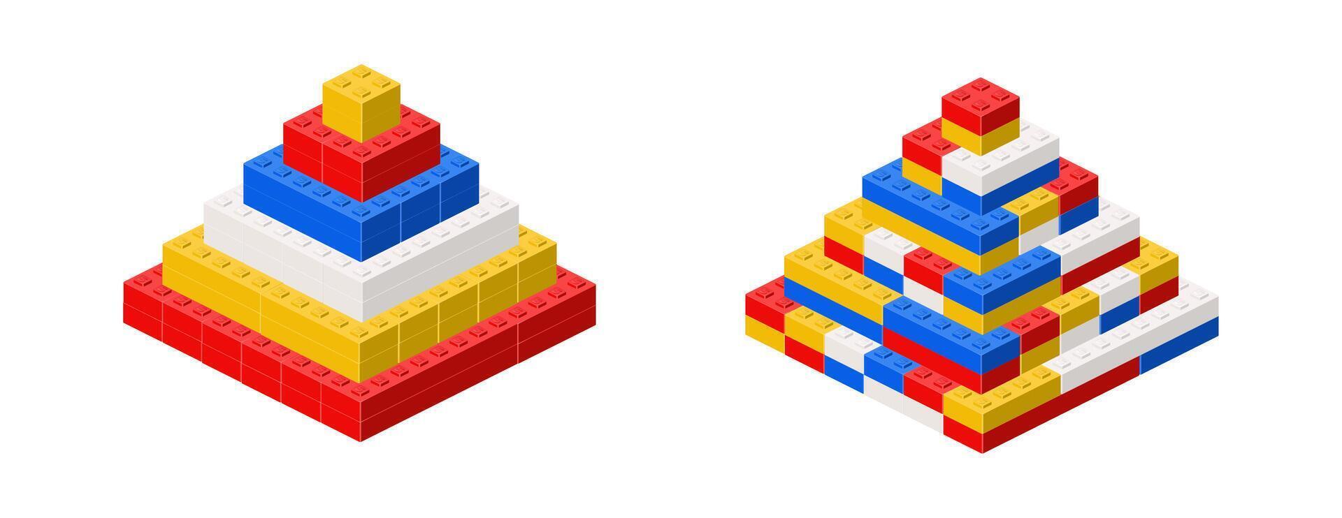 conjunto de color pirámides en isometría vector ilustración