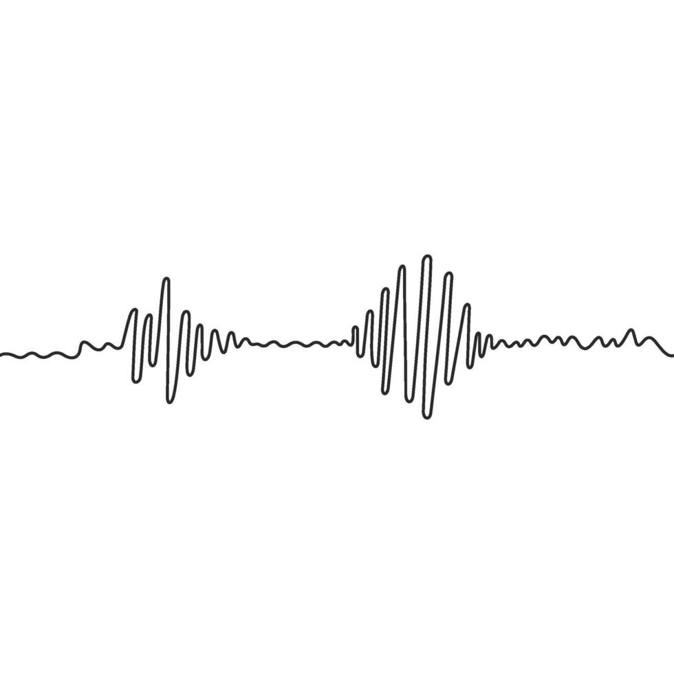 Sound wave different shape. Continuous one line drawing. Amplitude movement. Podcast concept. Adjustable black stroke Transparent background. Single outline doodle noise design. Vector illustration.