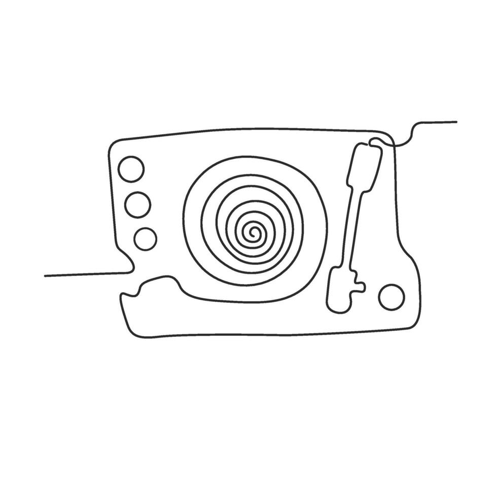 retro antiguo clásico vinilo Dto fonógrafo continuo una línea dibujo música Clásico grabar DJ concepto Arte. ajustable negro carrera transparente antecedentes soltero contorno garabatear diseño. vector ilustración