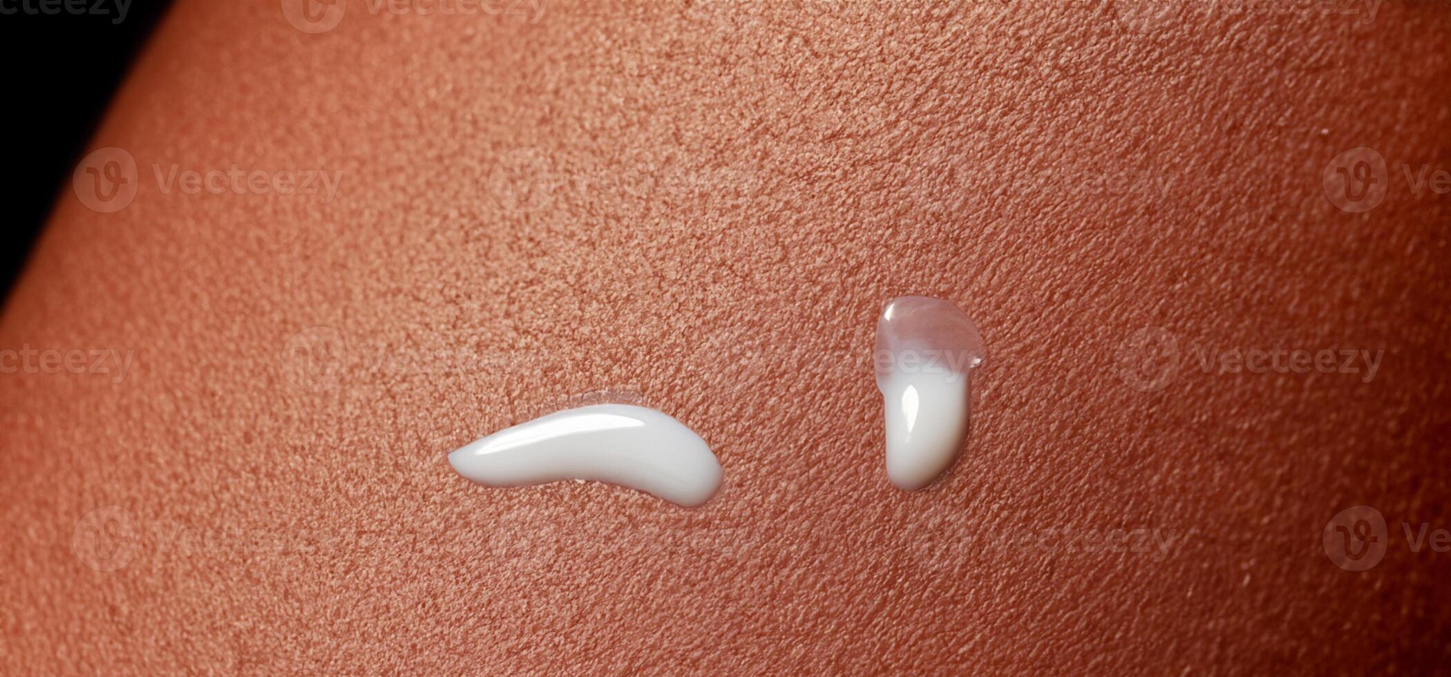 Close up of Sunscreen Protection or Sun Cream on human skin. photo