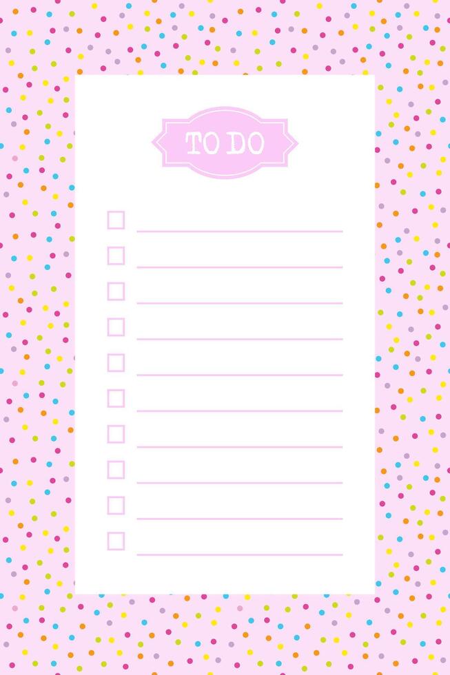To do list blank template with check box, colorful confetti background vector