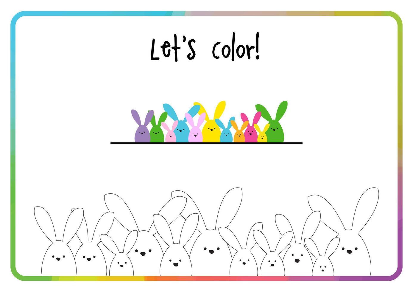 Let's color. Easter bunny family. Color activity. Printable. vector