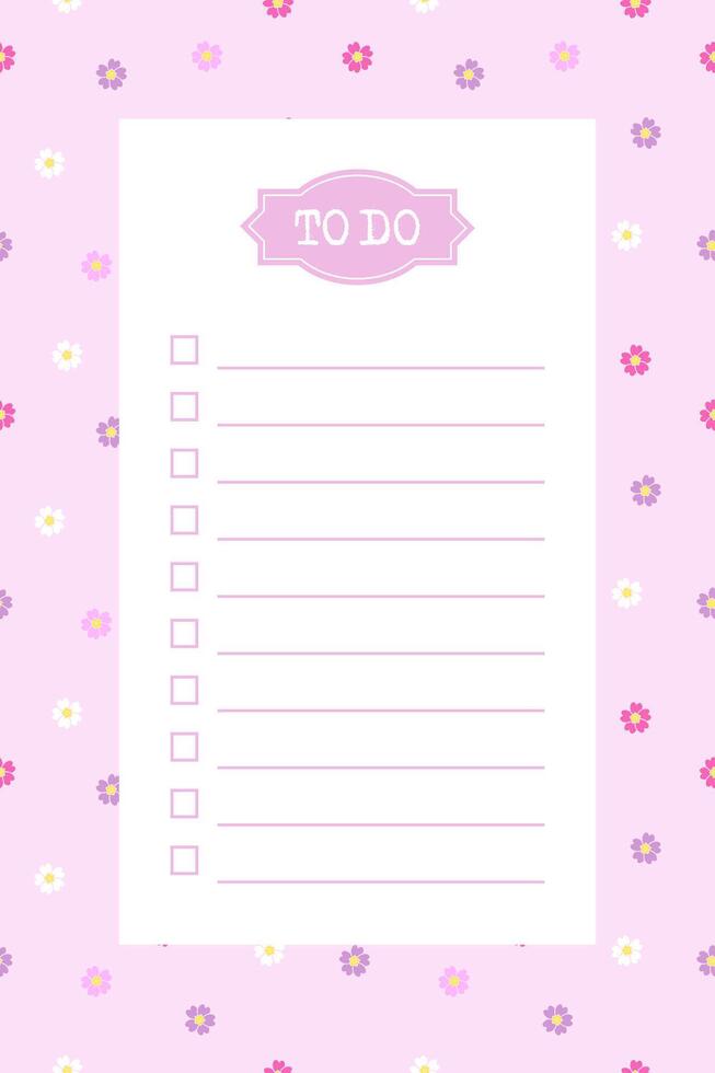 To do list blank template with check box, floral primrose background vector
