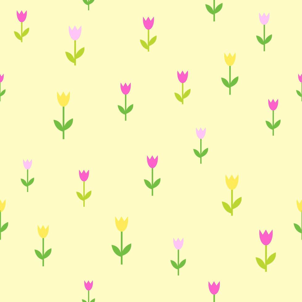 primavera tulipanes, sin costura modelo en amarillo antecedentes vector