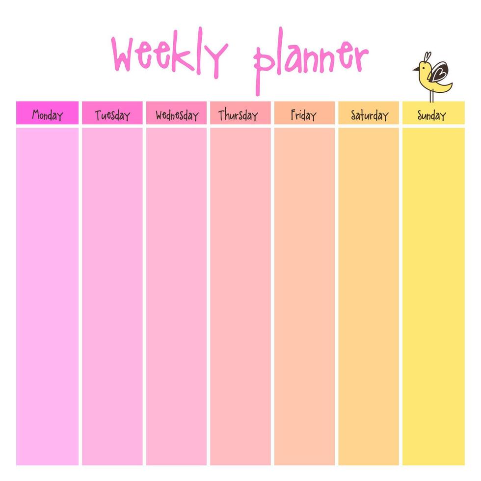 Planning template. Note paper, Notes, to do list. Organiser. Note paper. Weekly. Printable. vector