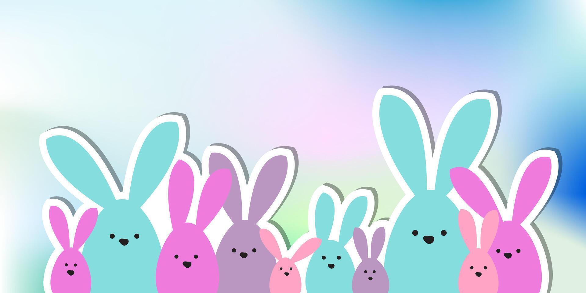 Celebration Greeting Easter card, colorful easter bunny family on polka dot background vector