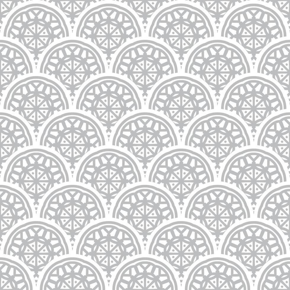 Vector seamless pattern with scales and ornament of mandala. Vector black and white seamless background. The Art Nouveau style. Best for fabric, wrapping paper and home decor