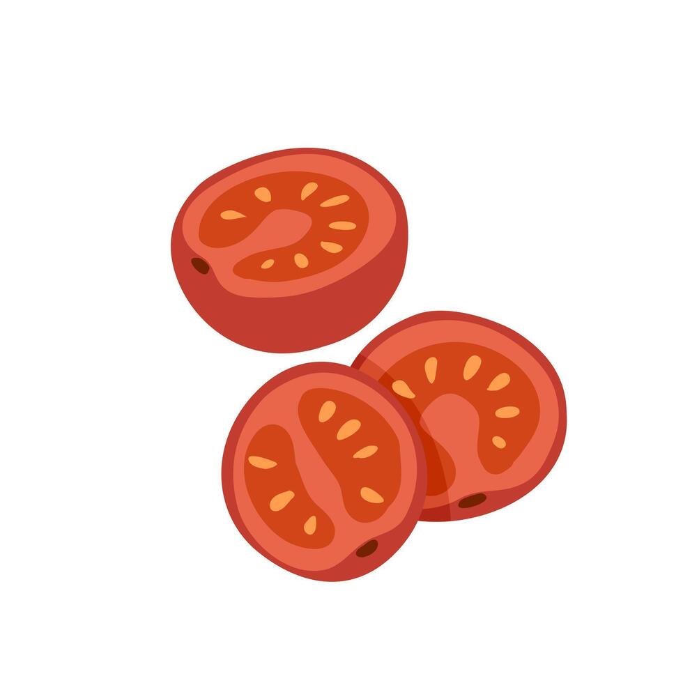 Hand-drawn ripe tomato slices. Vector illustration isolated on the white background. Healthy food concept