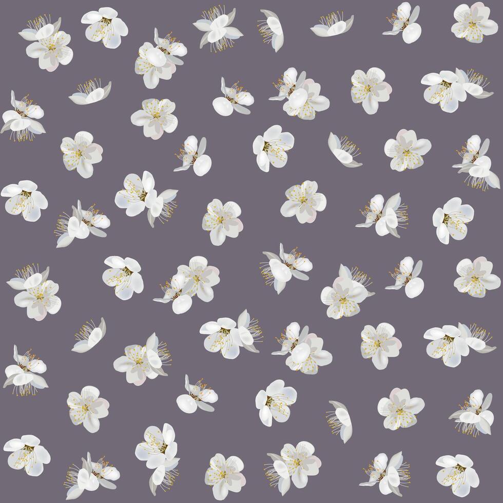 Seamless pattern with apricot blossom. Vector spring pattern on brown background. Floral background. Best for fabric, wrapping paper, home design.