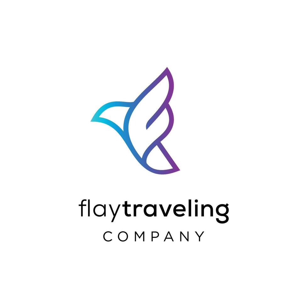 Initial Letter F with Bird Silhouette for fast travel logo design vector