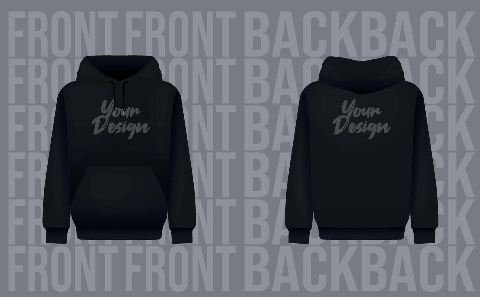 Men black hoody. Realistic jumper mockup. Long sleeve hoody template clothing. vector