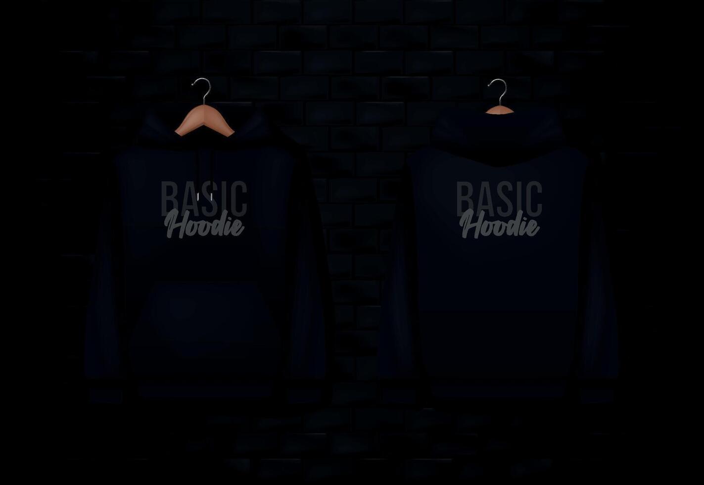 Men black hoody. Realistic jumper mockup. Long sleeve hoody template clothing. vector