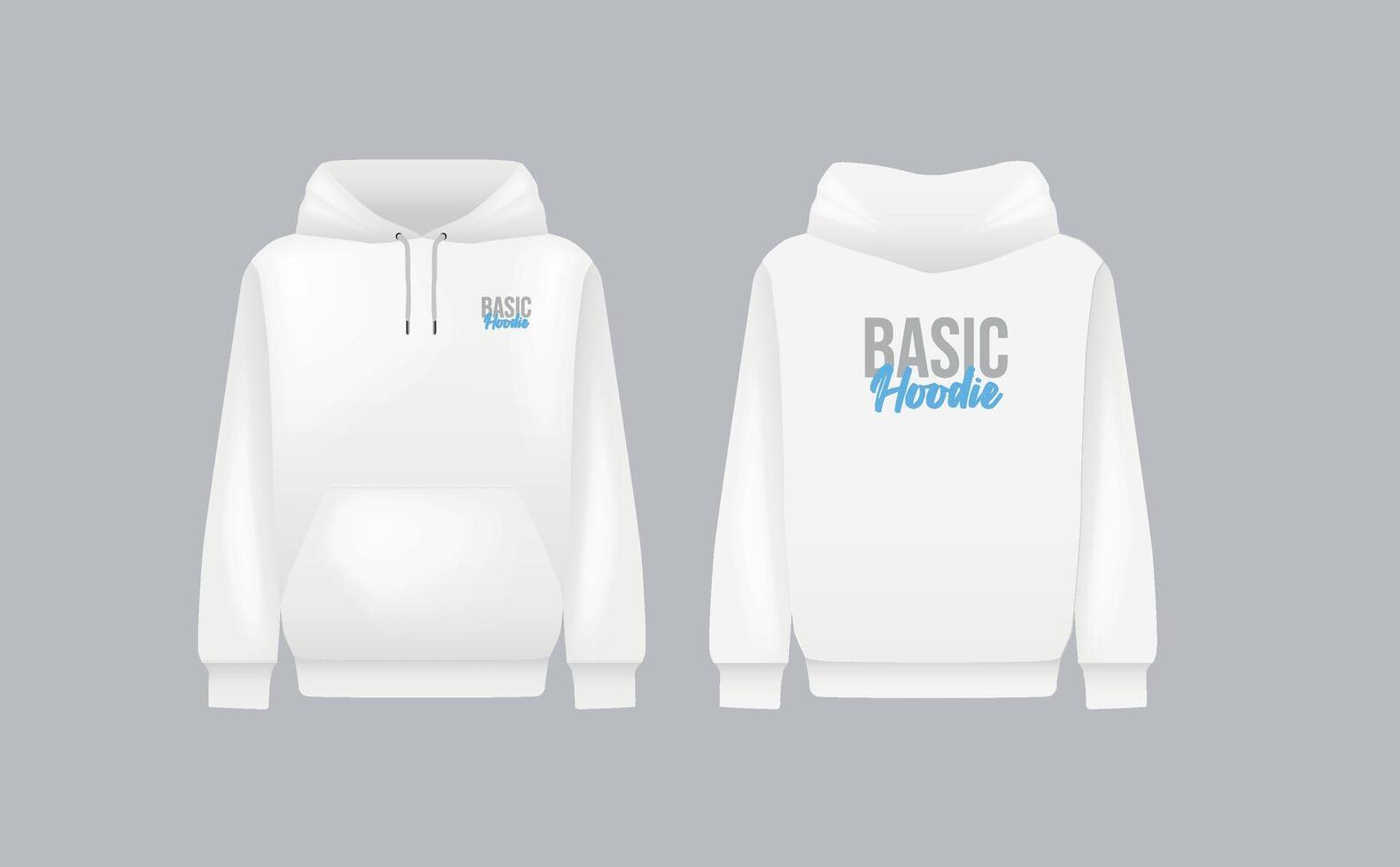 Men white hoody. Realistic jumper mockup. Long sleeve hoody template clothing. vector